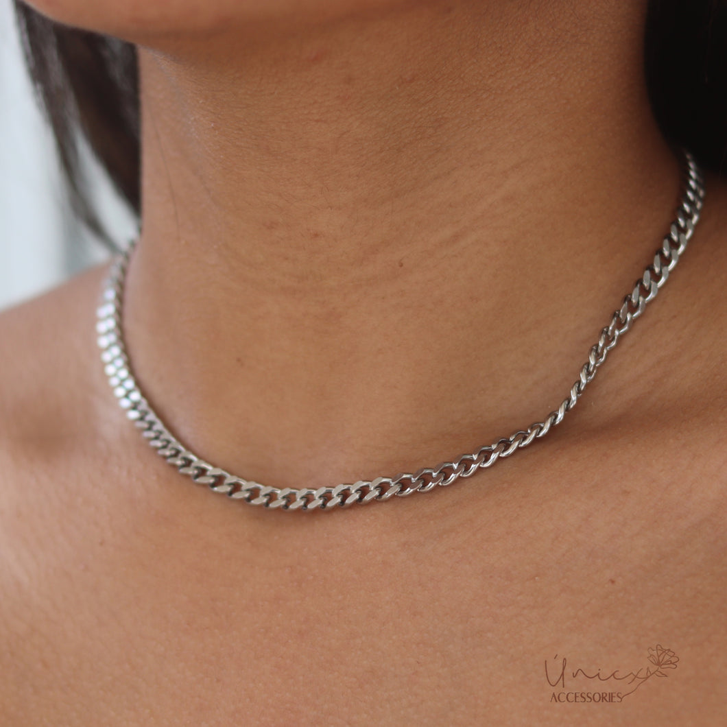 Silver thick twisted necklace